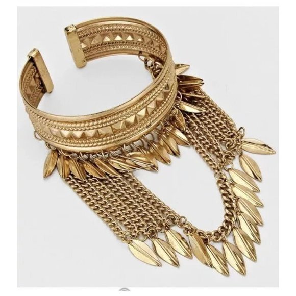 Upper arm cuff , leaf arm cuff , gold armband, fringe  upper arm bracelet, arm - Picture 2 of 2